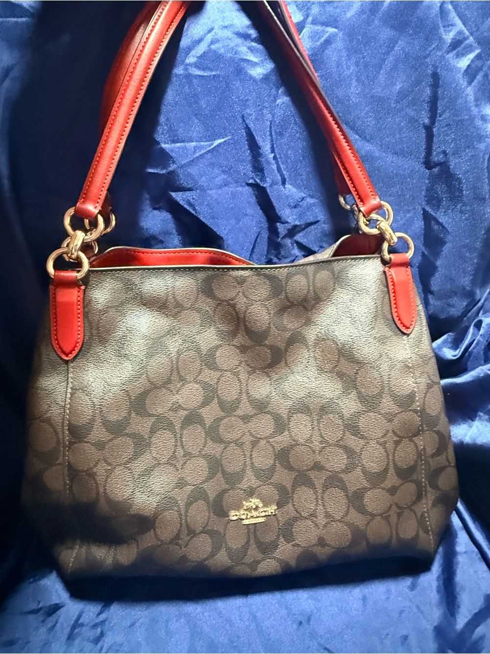 Coach Signature Canvas Tote with Red Leather Trim